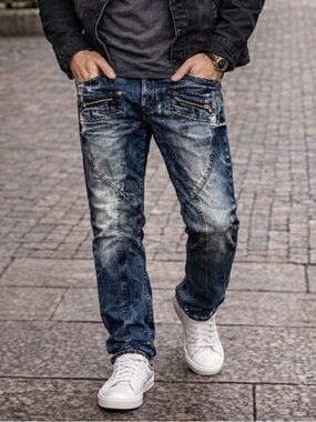 Cipo & Baxx Men’s Distressed Straight-Leg Jeans | Zipper Detail | 31x34 | New